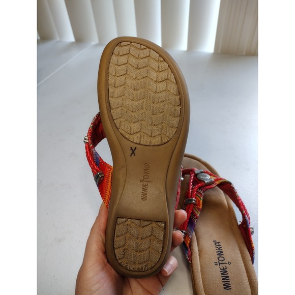 Minnetonka Beaded Embellished Thong Sandals Red Multi Color Women‎ US 6 - Picture 4 of 5